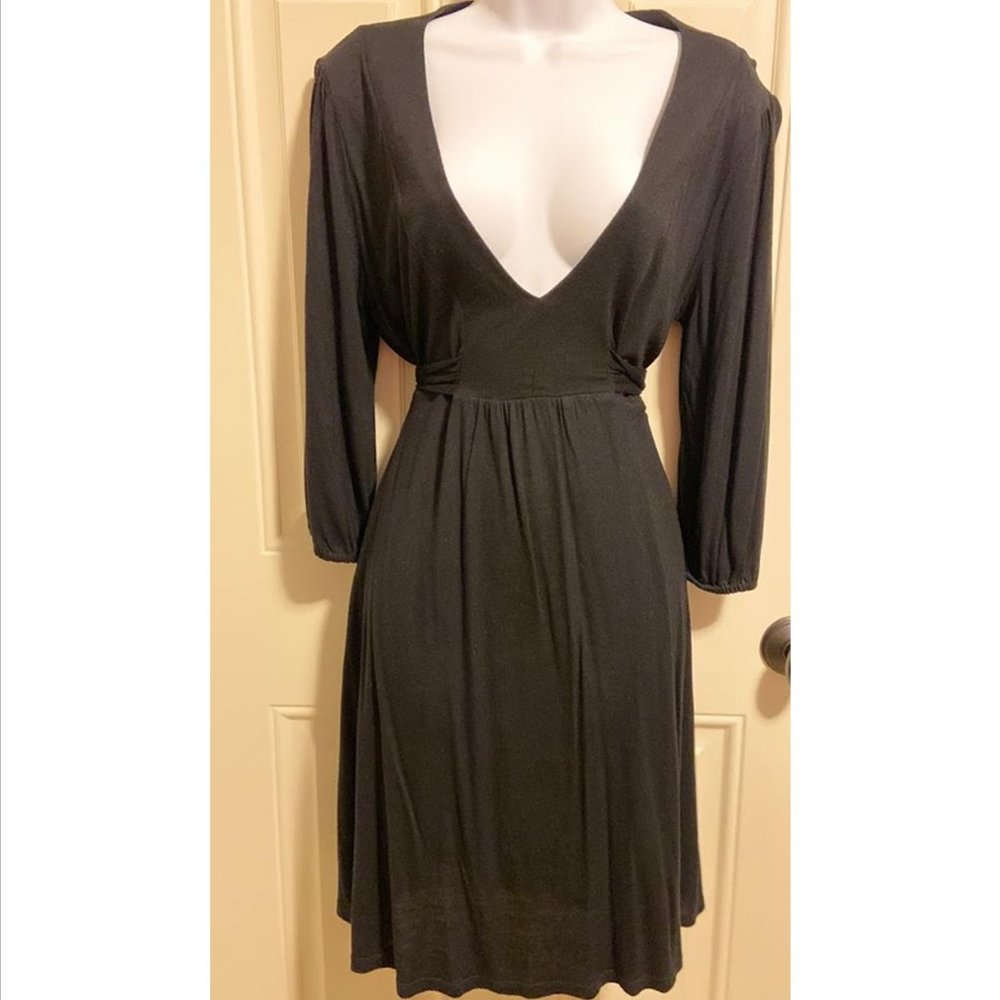 Women's Black V Neck Jersey Dress
